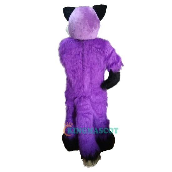 Long Hair Purple Wolf Fox Dog Cartoon Uniform, Long Hair Purple Wolf Fox Dog Cartoon Mascot Costume