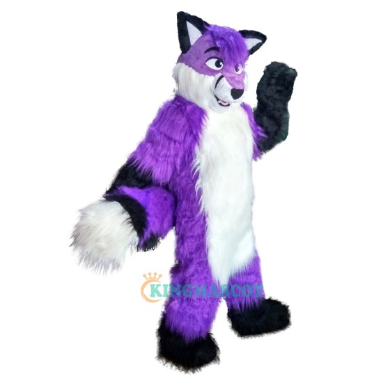 Long Hair Purple Wolf Fox Dog Cartoon Uniform, Long Hair Purple Wolf Fox Dog Cartoon Mascot Costume
