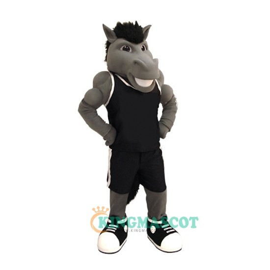 Grey Mustang Uniform, College Grey Power Mustang Mascot Costume