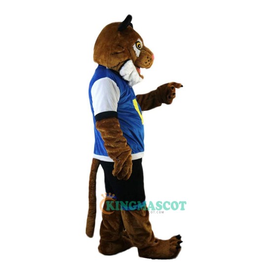 Sporty Tiger in Blue Vest Cartoon Uniform, Sporty Tiger in Blue Vest Cartoon Mascot Costume