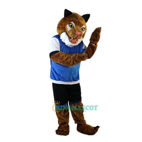 Sporty Tiger in Blue Vest Cartoon Uniform, Sporty Tiger in Blue Vest Cartoon Mascot Costume
